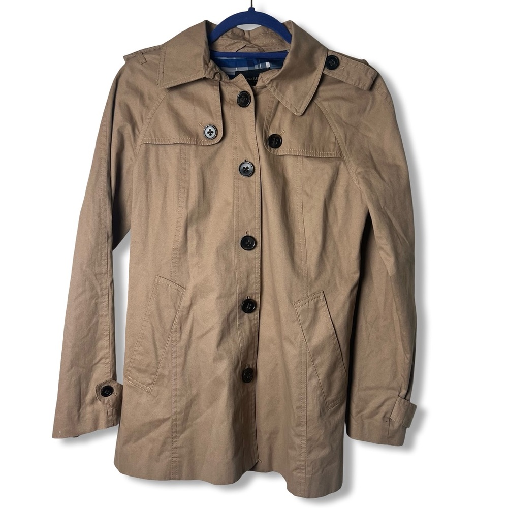 Banana Republic Women’s Khaki‎ Cotton Trench Coat Plaid Lining Belted Sz S